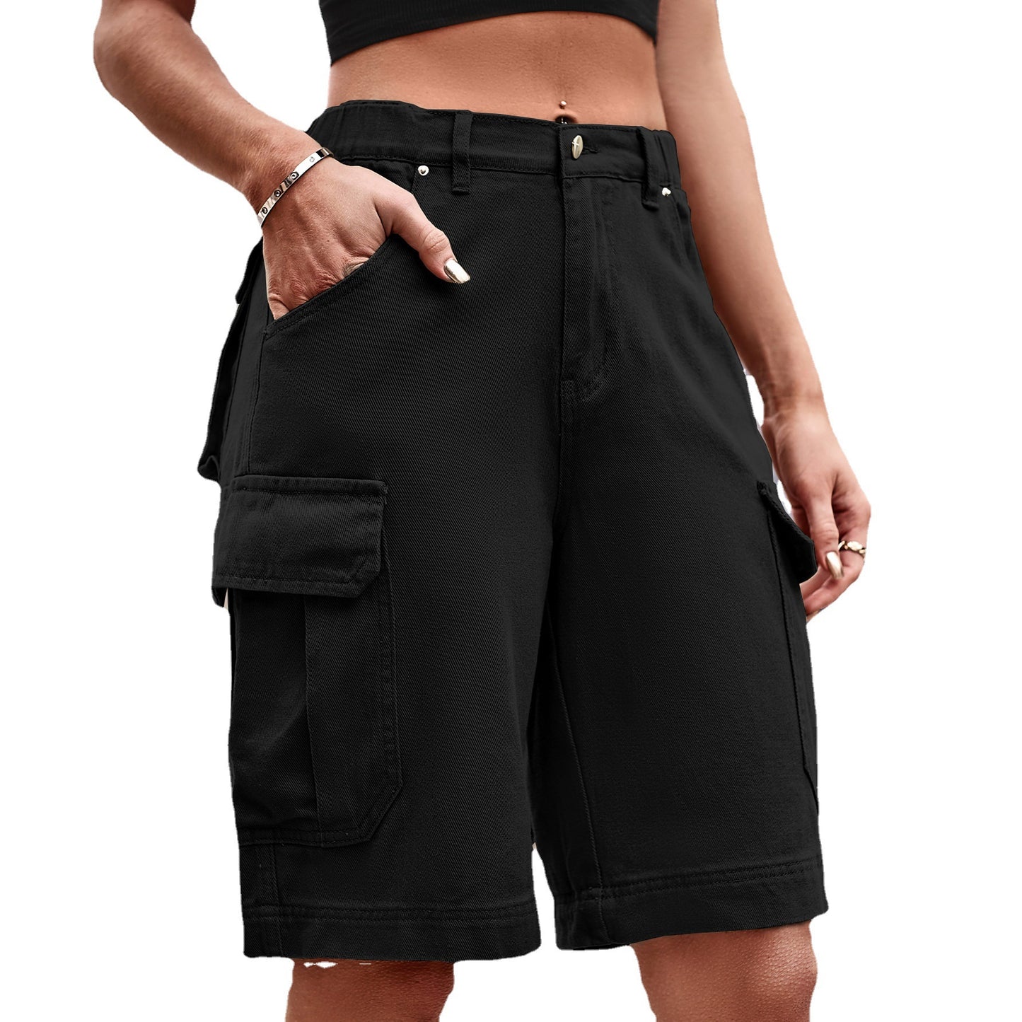 Women's Summer Elastic Waist Denim Cargo Trendy Jeans