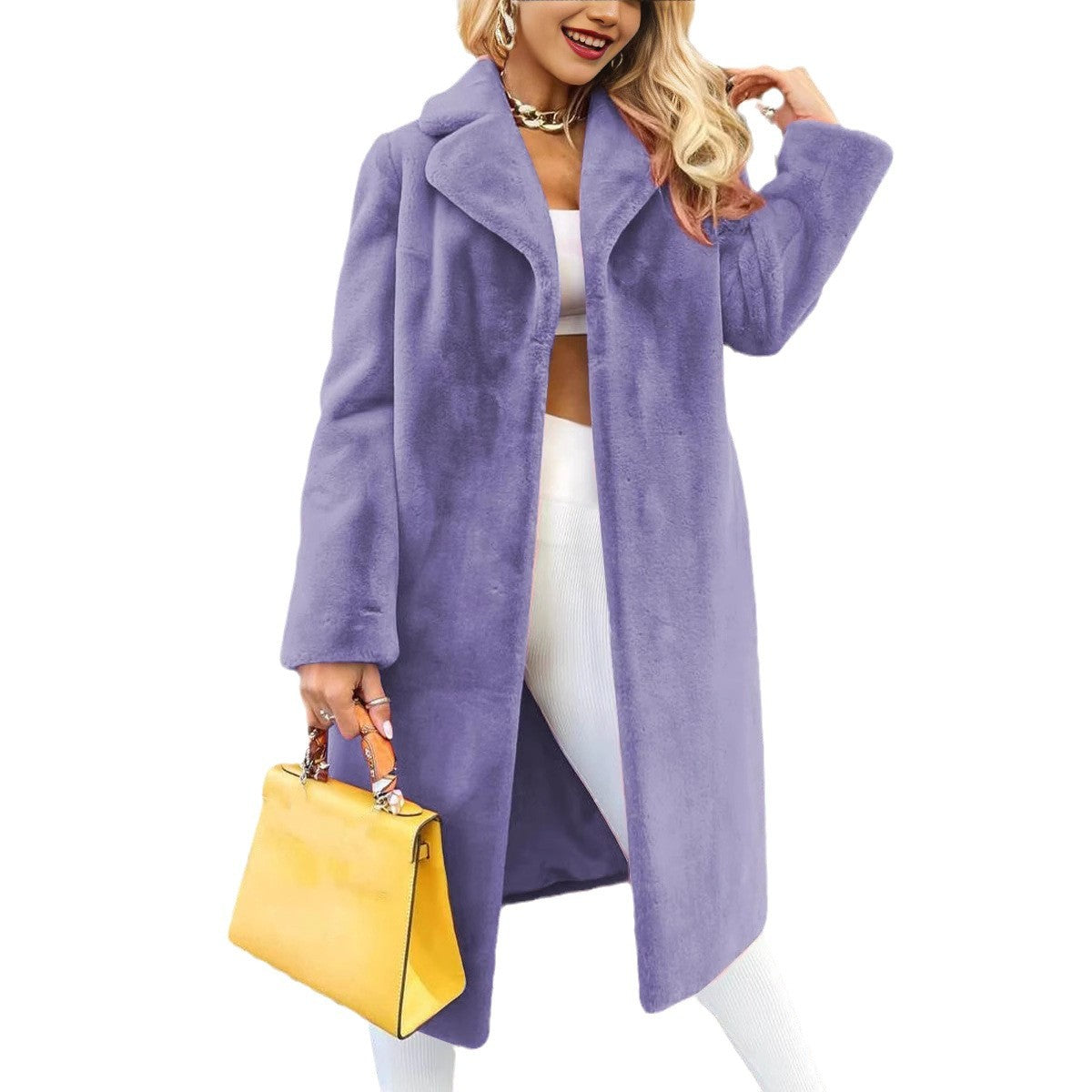 Women's Fashion Elegant Turn-down Collar Plush Long Coats