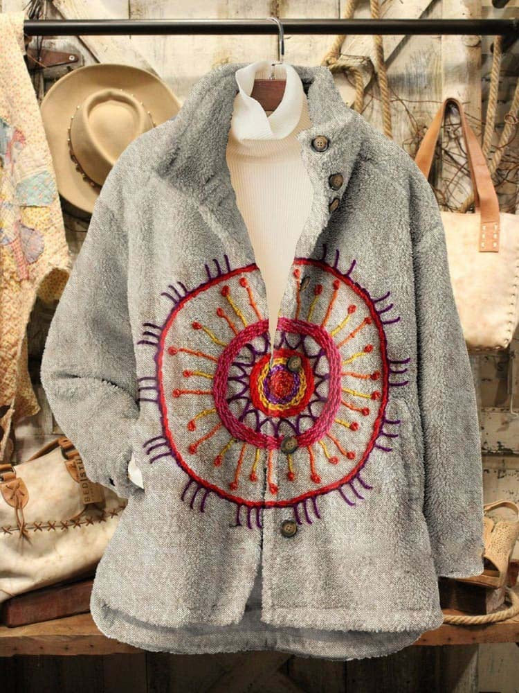 Women's Retro Fashion Digital Printing Polar Fleece Sweaters