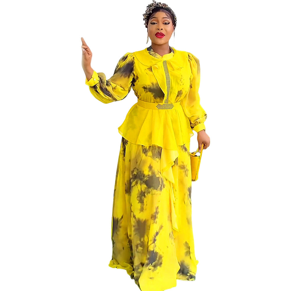 Retro Long Ruffled Dress African Printed Dresses