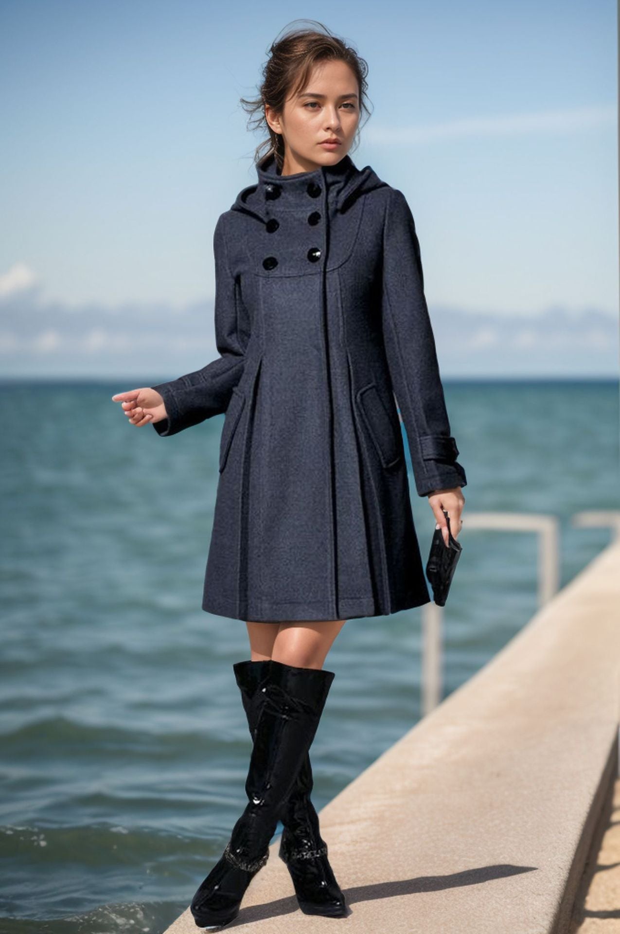 Women's Mid-length Hooded Double Breasted Halloween Cloak Coats