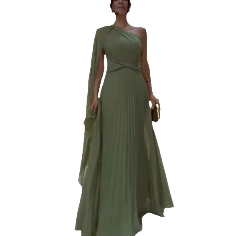 Women's Solid Color Diagonal Collar Raglan Sleeve Dresses