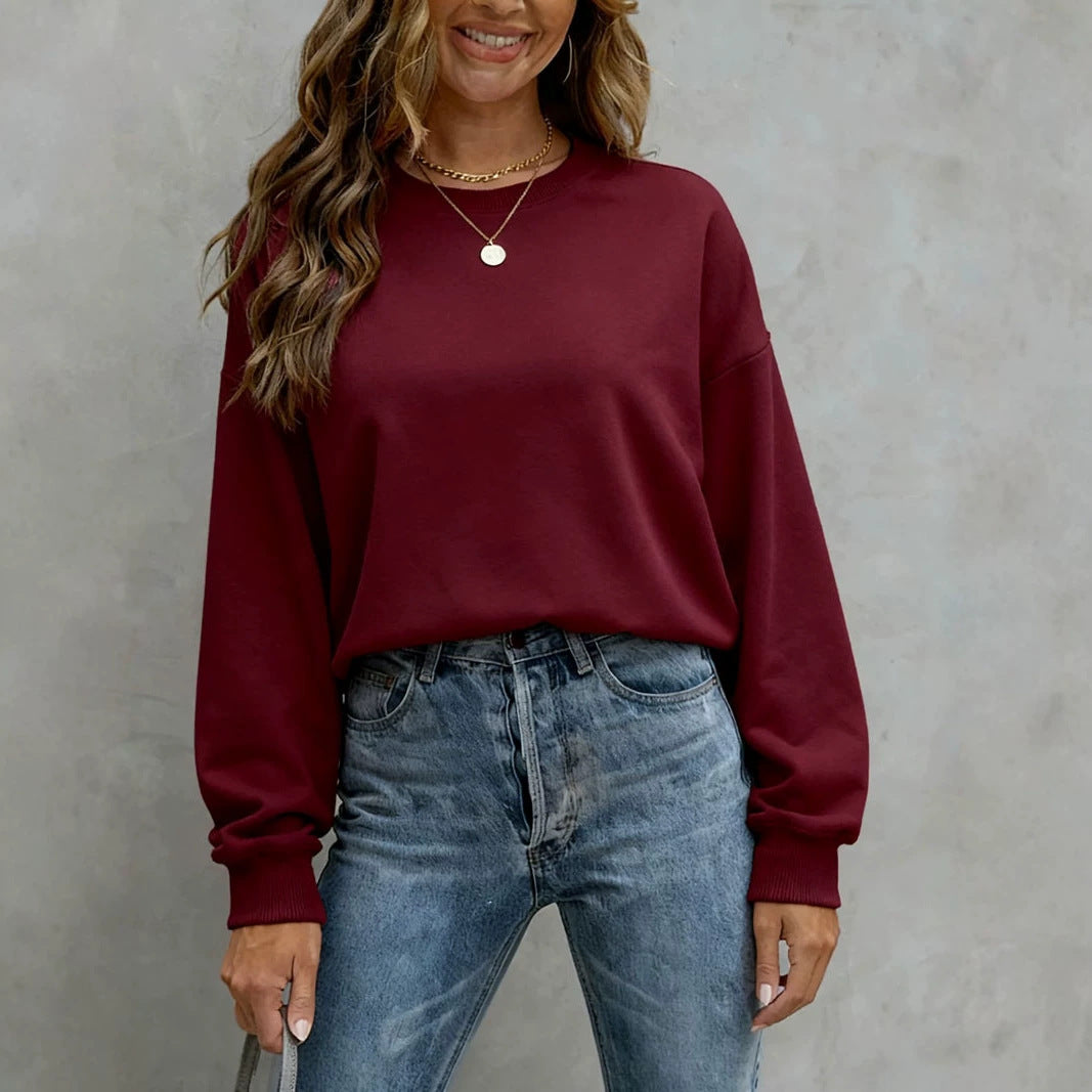 Women's Solid Color Casual Loose Crew Neck Sweaters