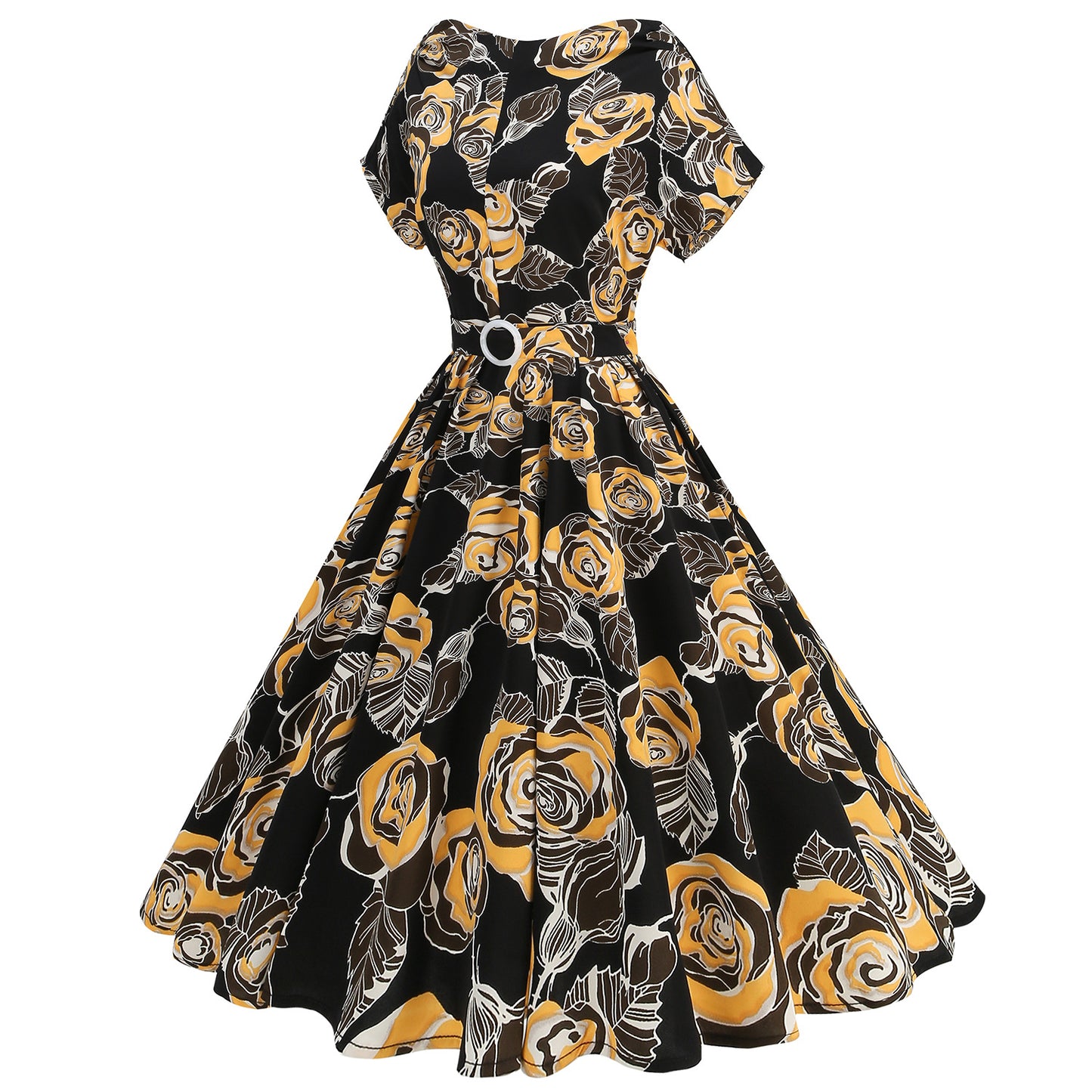 Women's Retro Elegant Halloween Swing Collar Pile Sleeve Polka Dress