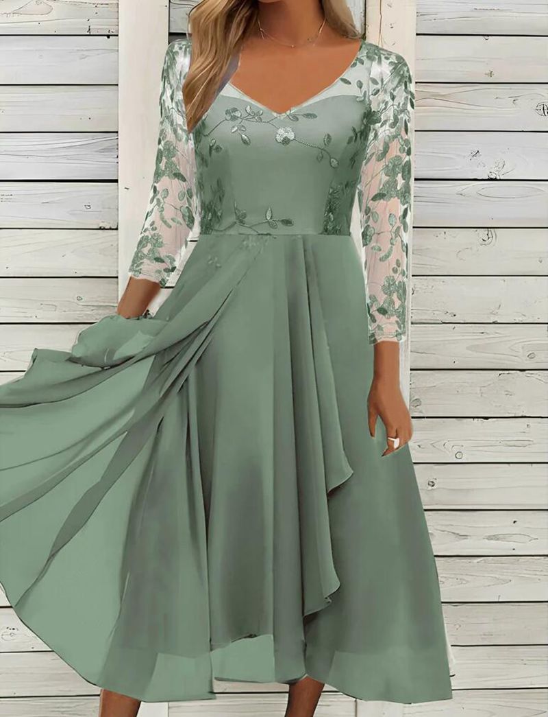 Dress Chiffon Patchwork Mesh Hollow Long Dresses