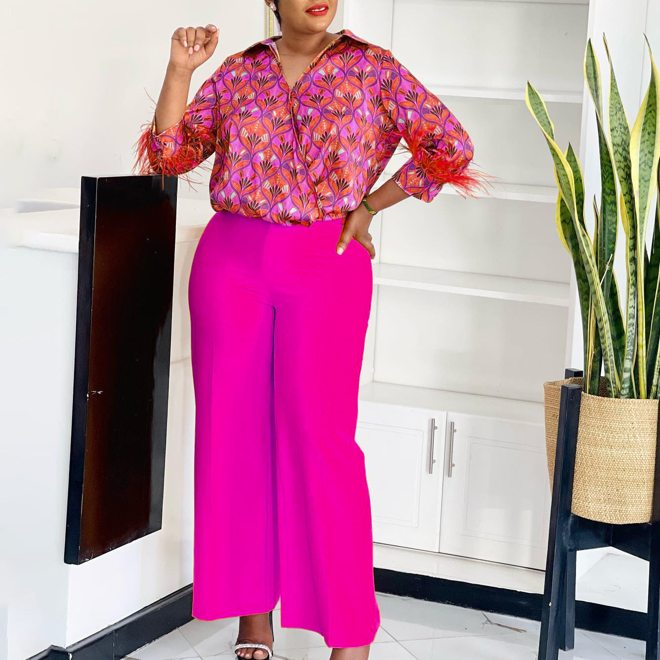 Women's Printed Shirt Wide Leg Two-piece African Suits