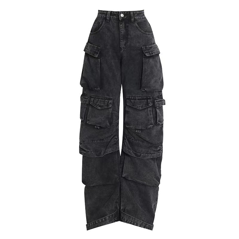 Fashion Smoky Gray Stitching Cargo Casual Pants