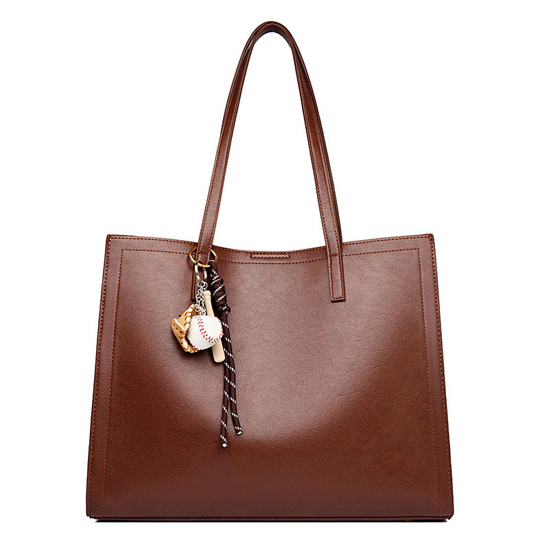 Women's Double Front Cowhide Leather Simple Elegant Tote Bags