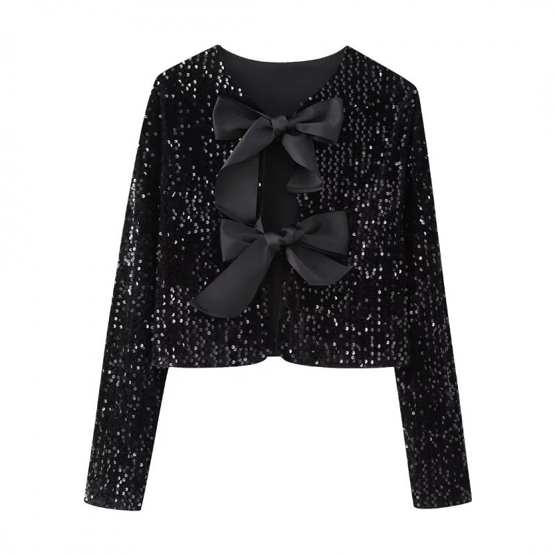 Women's Winter Fashion Bowknot Decoration Sequined Jackets