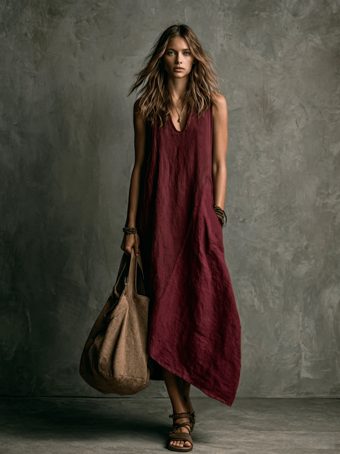 Summer Fashion Stitching Sleeveless Pocket Vacation Dress