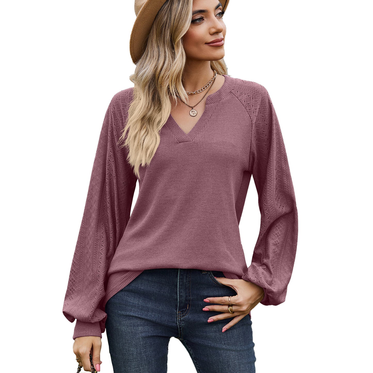 Women's Solid Color Patchwork Loose Long-sleeved Tops