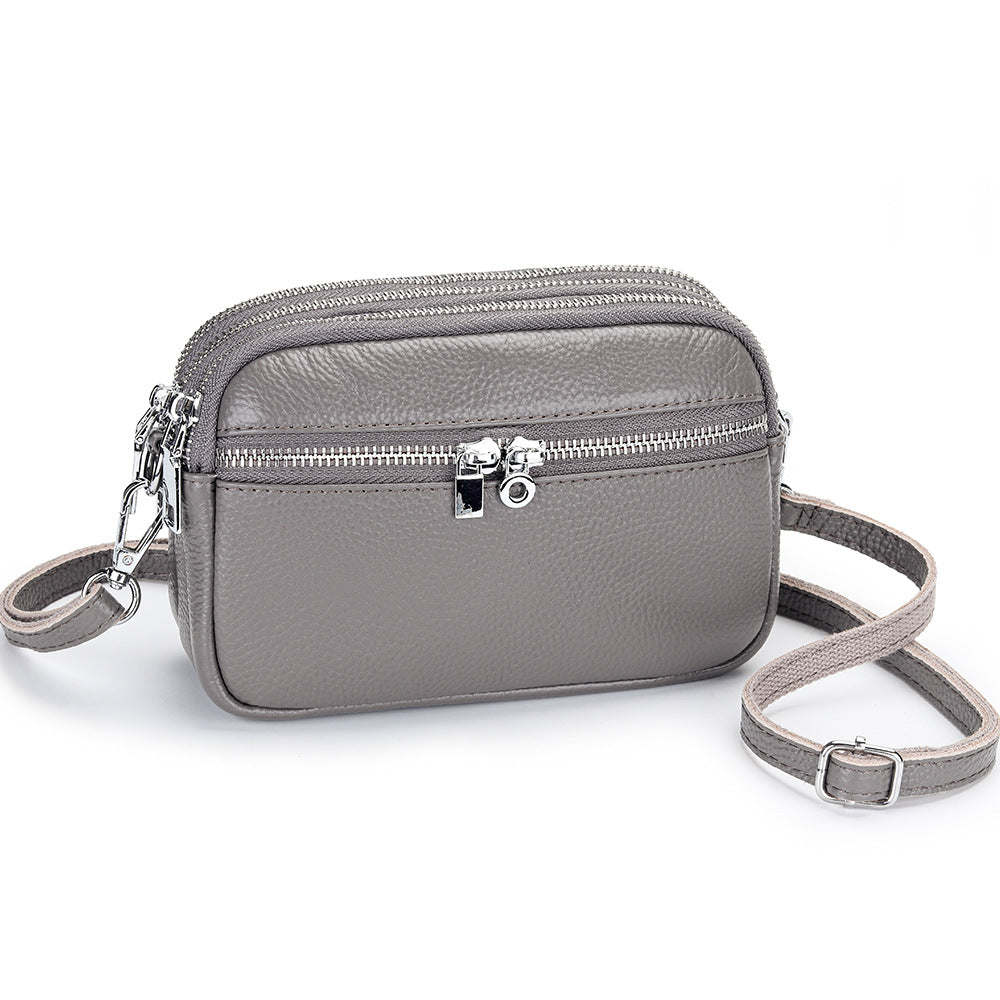 Women's Layer Cowhide Large Capacity Zip One Crossbody Bags