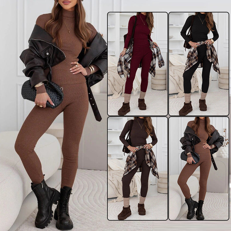Women's Base Knitting Turtleneck Slim Fit Bottoming Pullover Fashion Casual Suit
