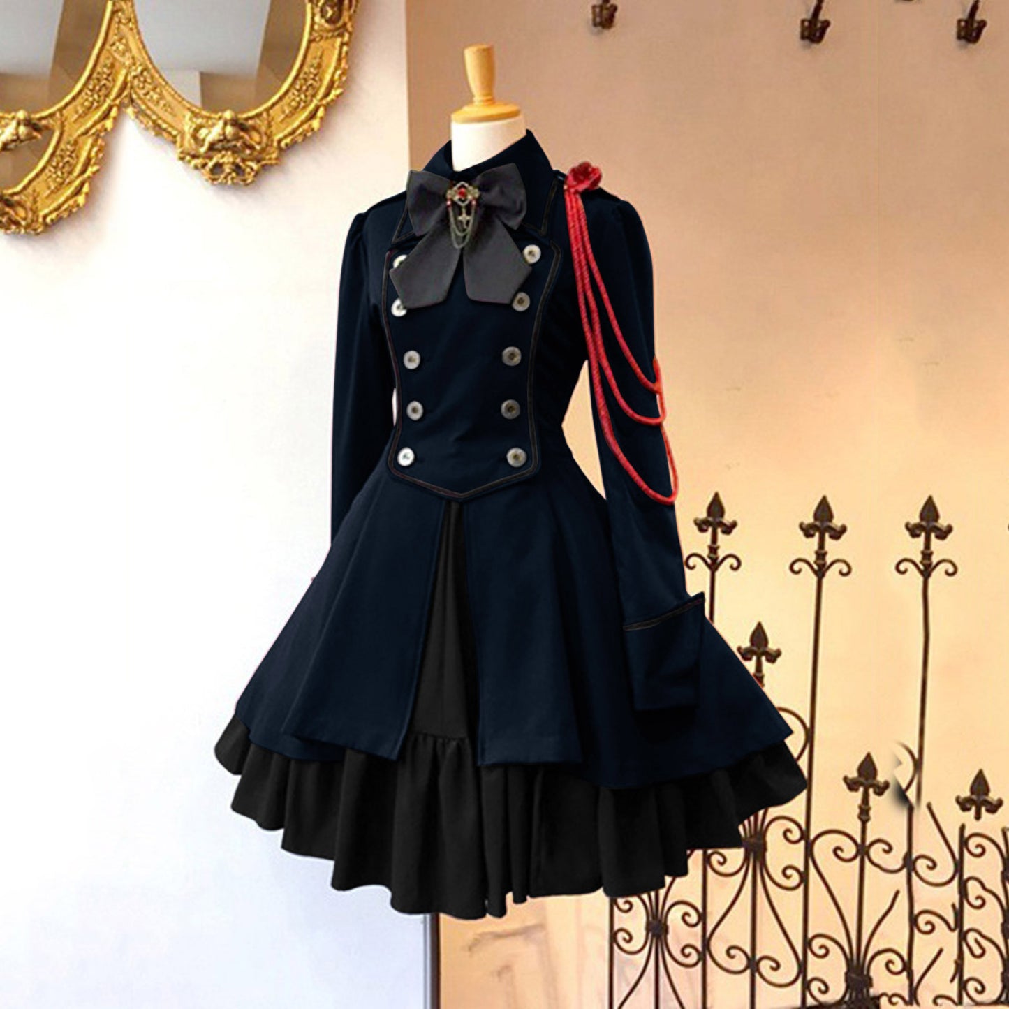 Renaissance Vintage Bow Long Sleeve Ruffled Dress Dresses