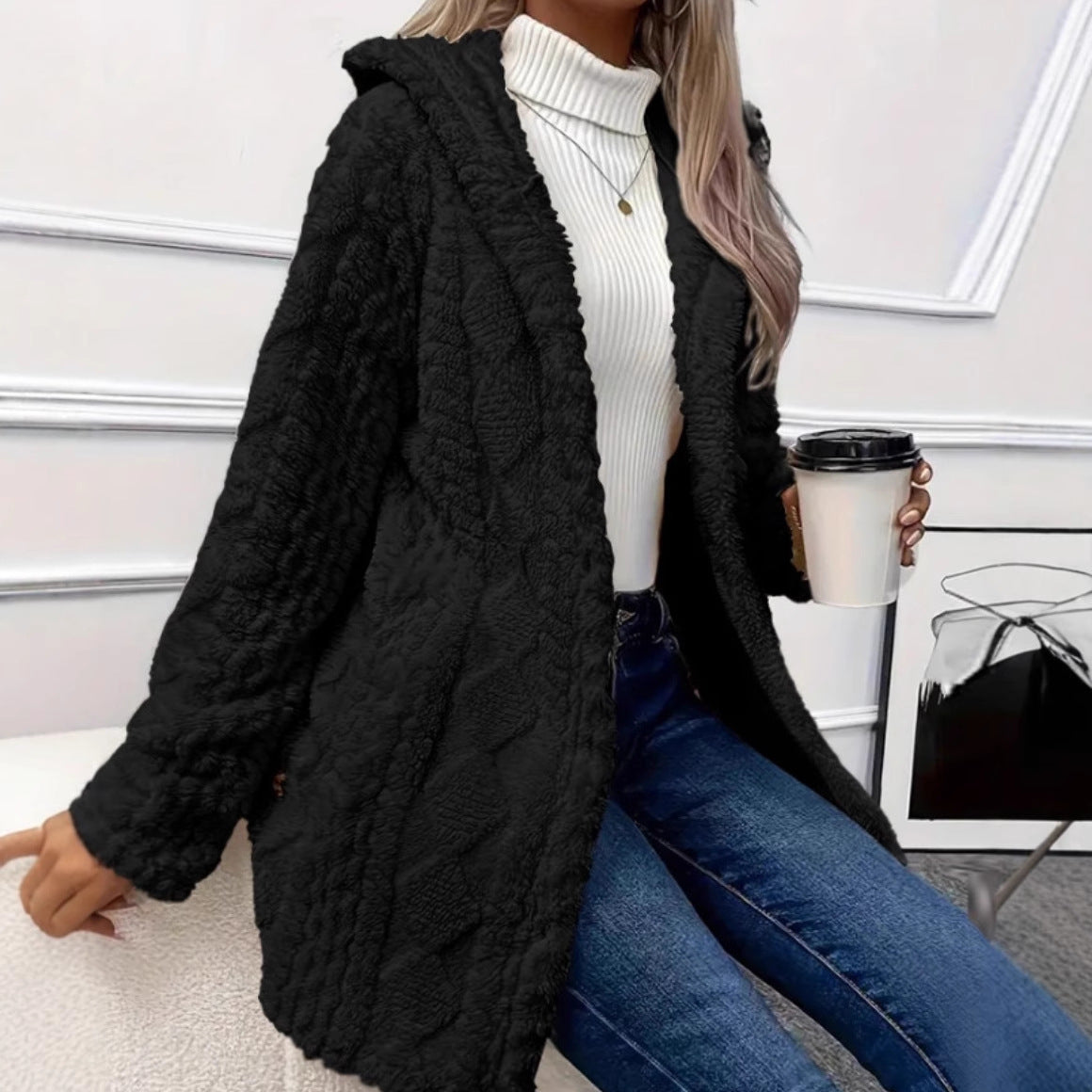 Hooded Solid Color Button Long Sleeve Women's Sweater, Sweater