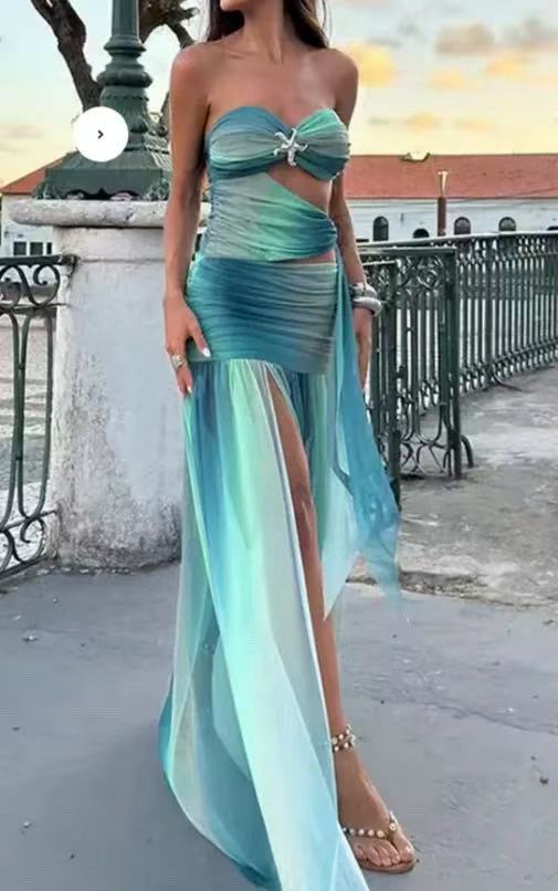 Women's Sexy Temperament Holiday Travel Fashion Gradient Dresses