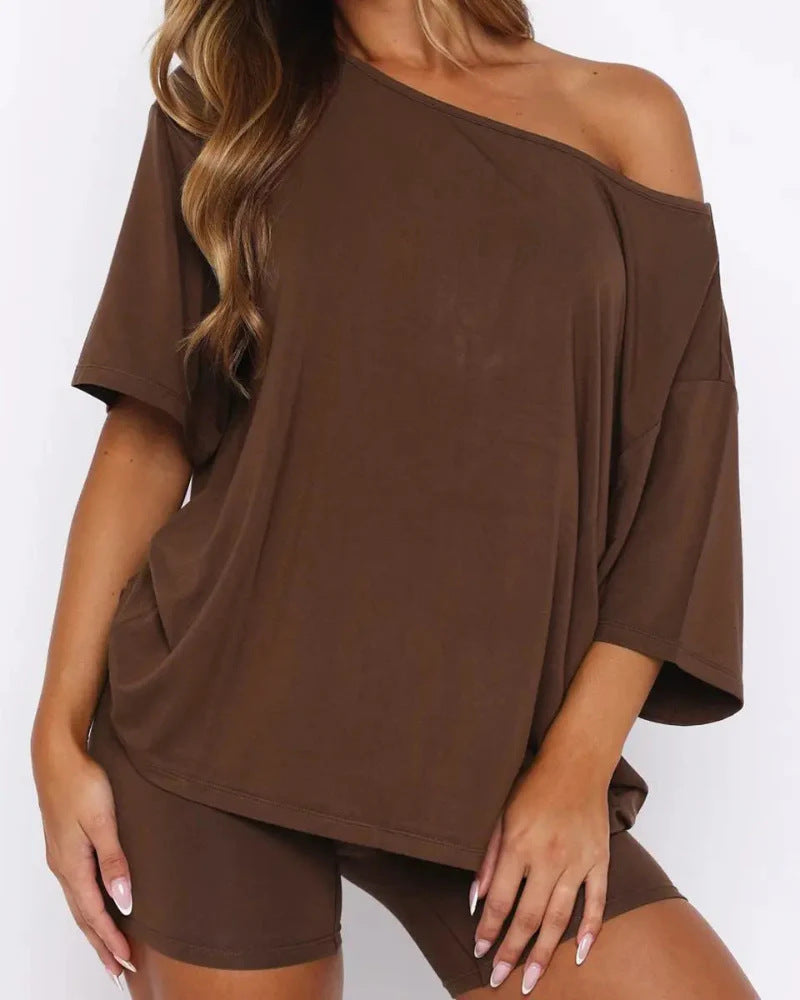 Summer Loose Solid Color Short-sleeved Two-piece Fashion Casual Suit