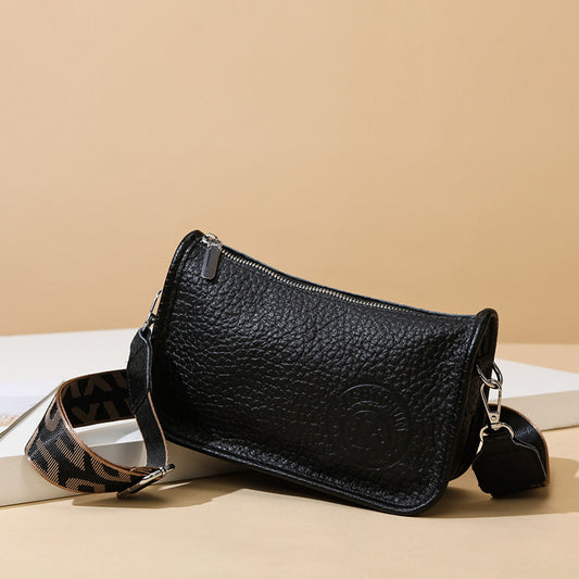 First Layer Cow Leather Wide Strap Boston Simple Shoulder Bags