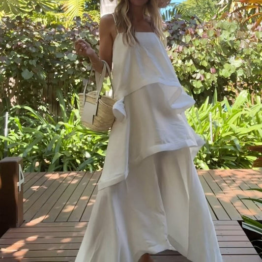 Women's French Style Sleeveless White Satin Draping Dress Design Dresses