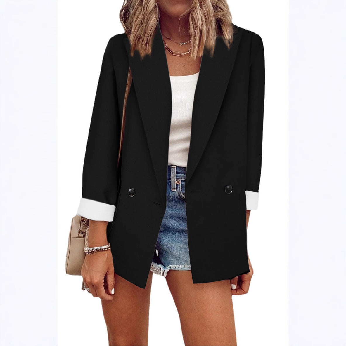 Fashion Solid Color Single Long Sleeve Small Suit