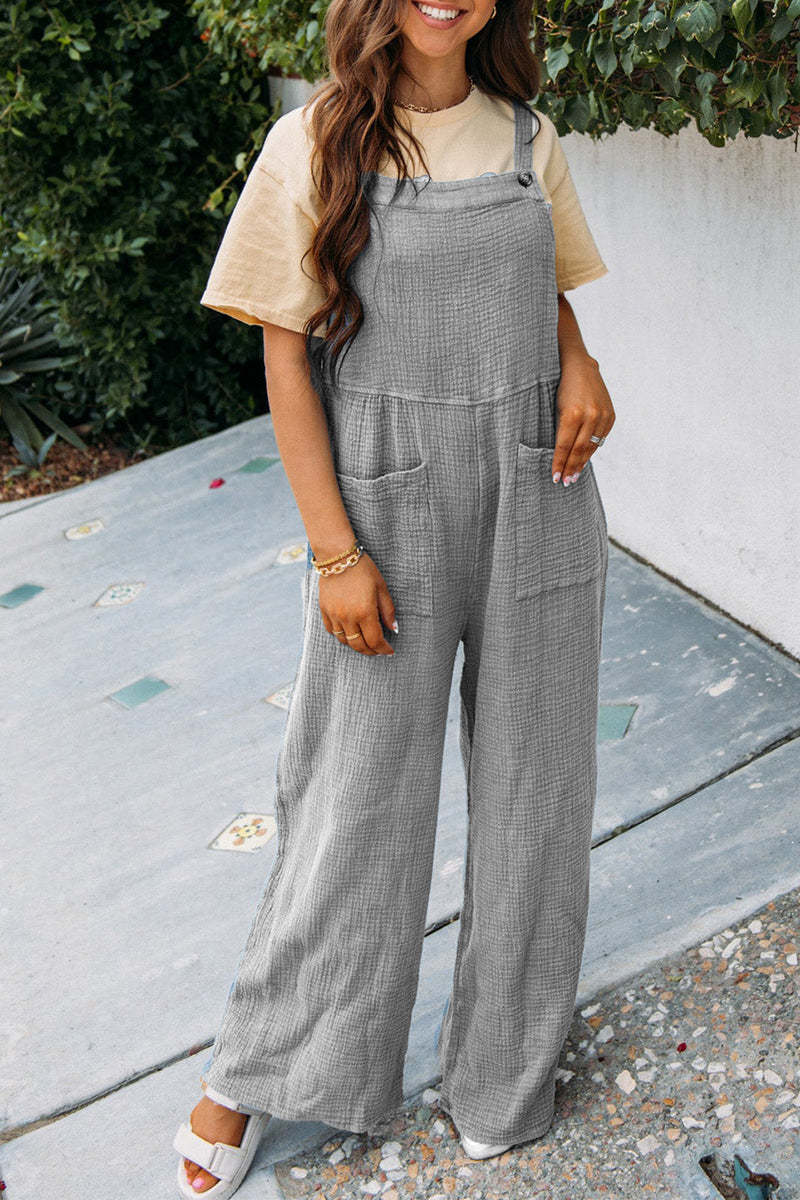 Women's Solid Color Pocket Square Collar Loose Women's Jumpsuit/clothing