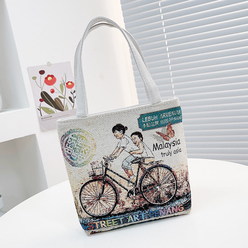 Ethnic Style Canvas Jacquard Embroidered Cartoon Handbags