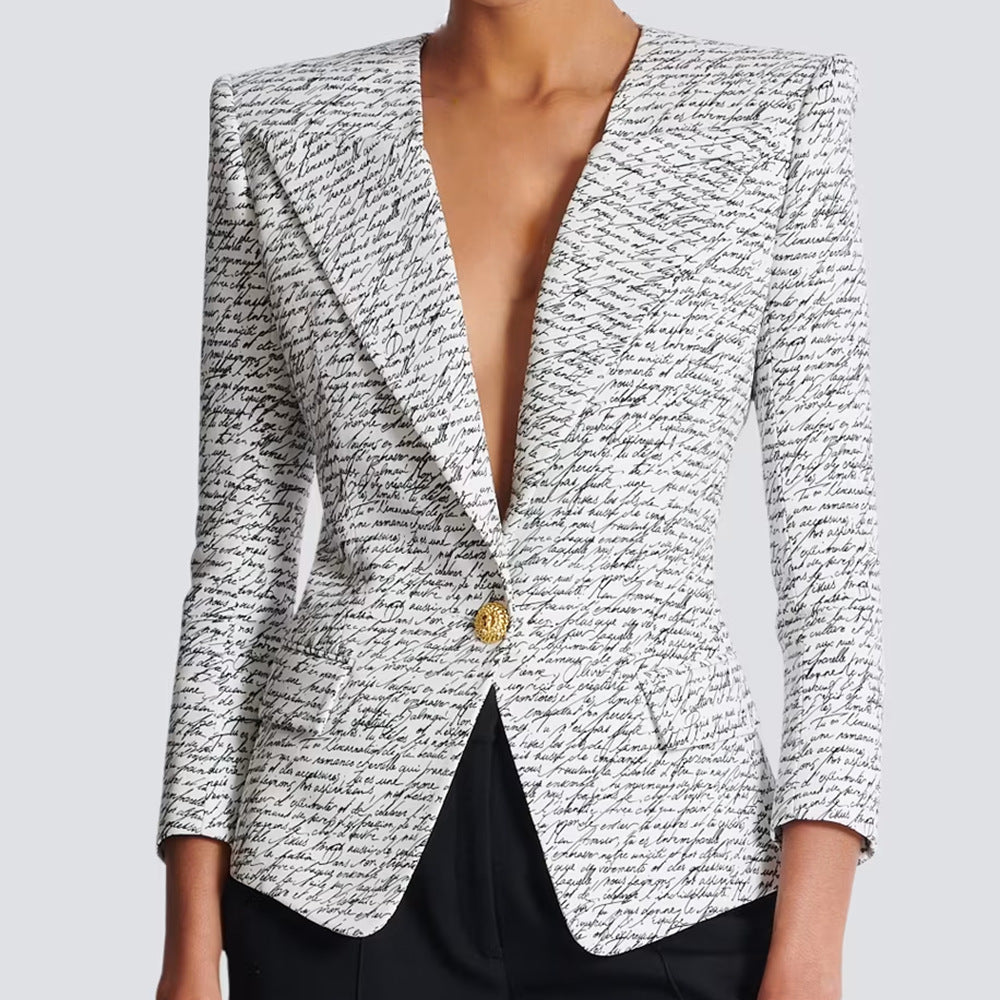 Fashion English Letter Print One Button Small Suit