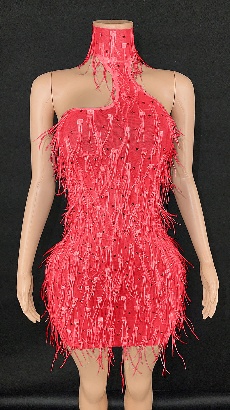 Fashion Fluffy Mesh Stitching Rhinestone Halter Fairy Dress Dresses