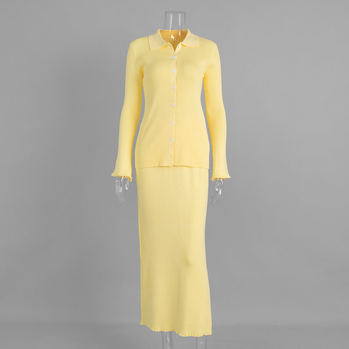 Women's Collar Long Sleeve Wooden Ear Knitted Suits