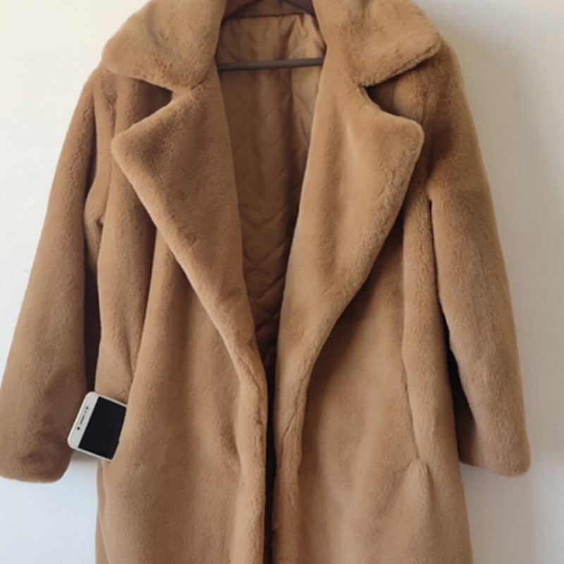 Women's Winter Faux Rabbit Fur Lengthened Knee-length Coats