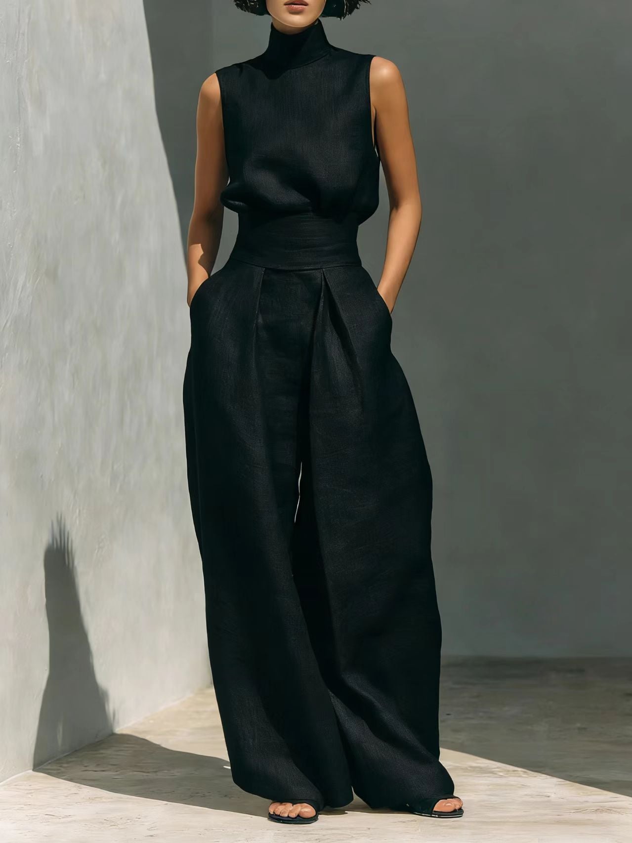Women's Cotton Linen Sleeveless Trousers For Fashion Casual Suit