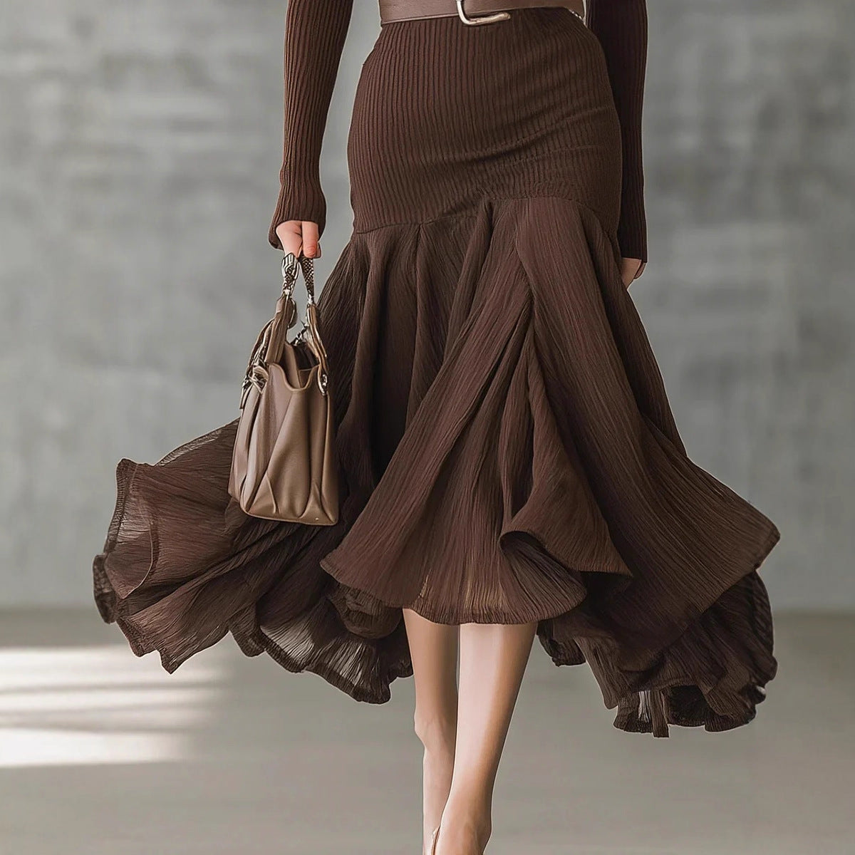 Women's Autumn Solid Color Stitching Dress Long Dresses