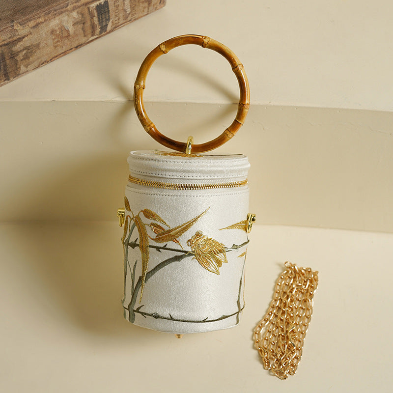 Classic Comfortable Embroidered Zipper Ancient Style Bucket Bags