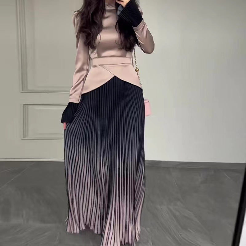 Women's Autumn Solid Color Fashion Stitching Design Round Dresses