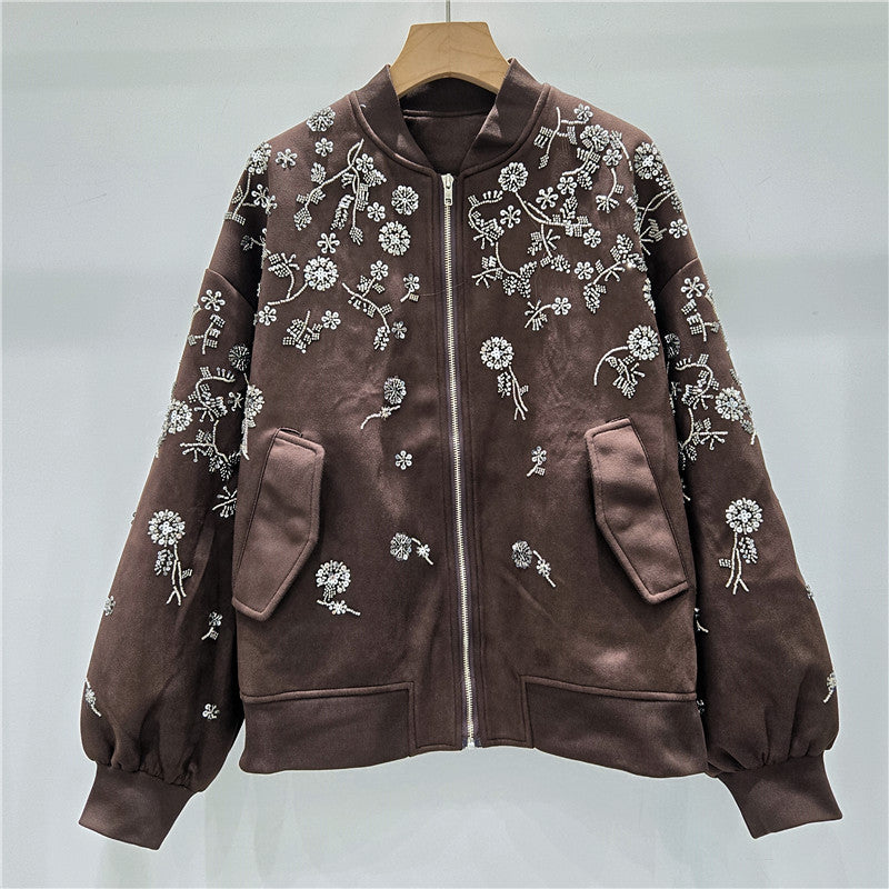 Embroidery Flower Baseball Fashionable Leather Veet Coats