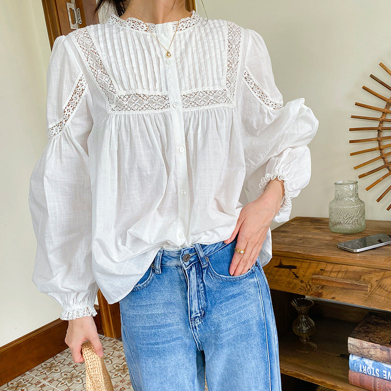 Women's Shirt French White Artistic Retro Long Blouses