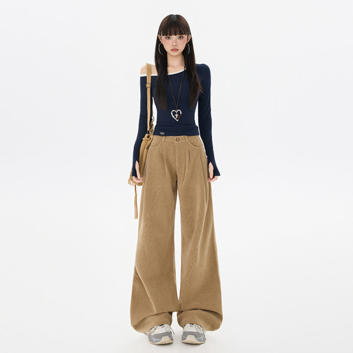 Women's Preppy Style Corduroy Trousers High Waist Pants