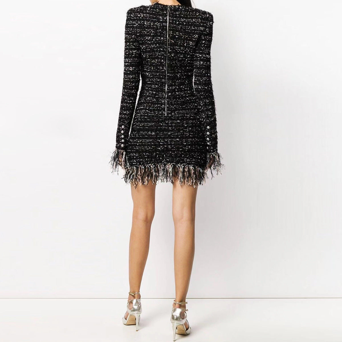 Women's Bright Silk Woolen Fringe Dress High Clothing