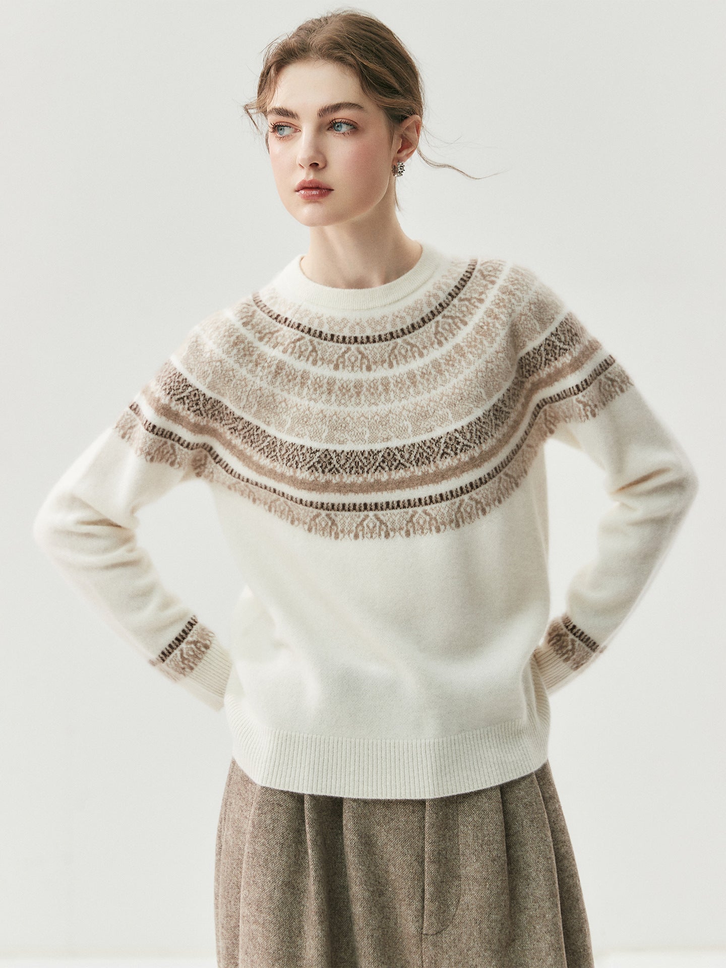 Women's Cashmere Jacquard Knitted Loose Pullover Bottoming Sweaters