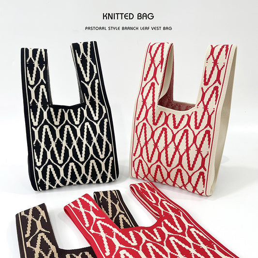Korean Style Versatile Knitted Contrast Color Tote Bags