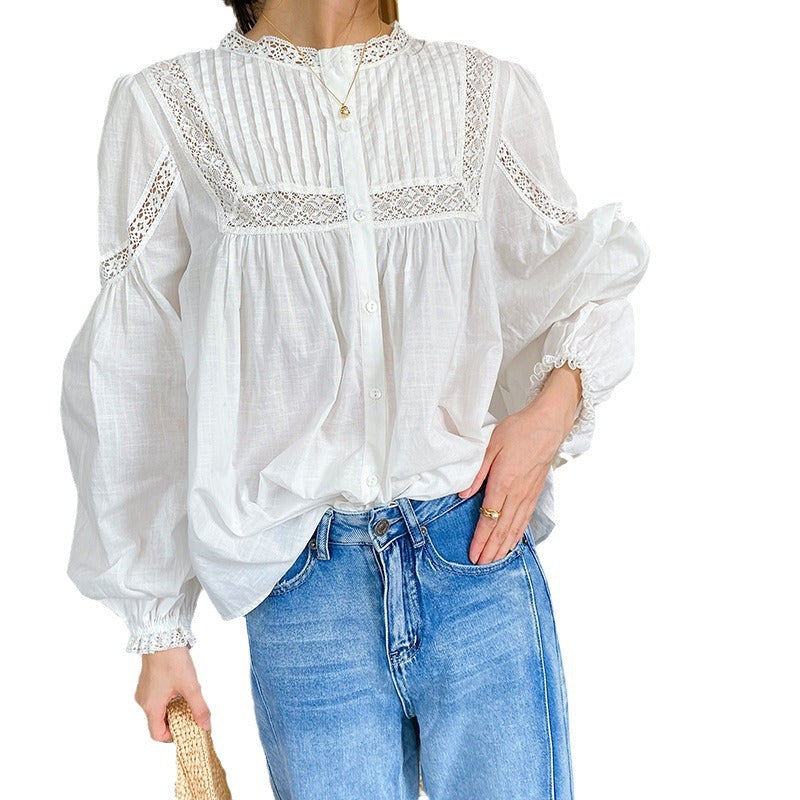 Women's Shirt French White Artistic Retro Long Blouses