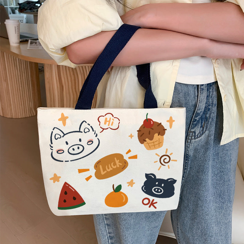 Women's Cute Cartoon Canvas Tutorial Lunch Size Handbags
