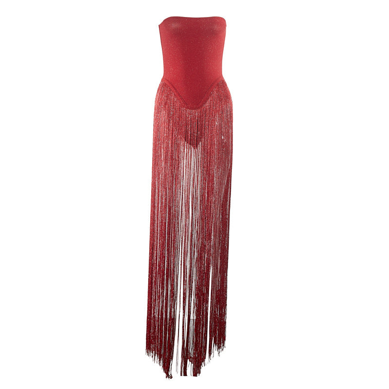 Design Tassel Stitching Tube Summer Niche Chic Party Women's Jumpsuit/clothing