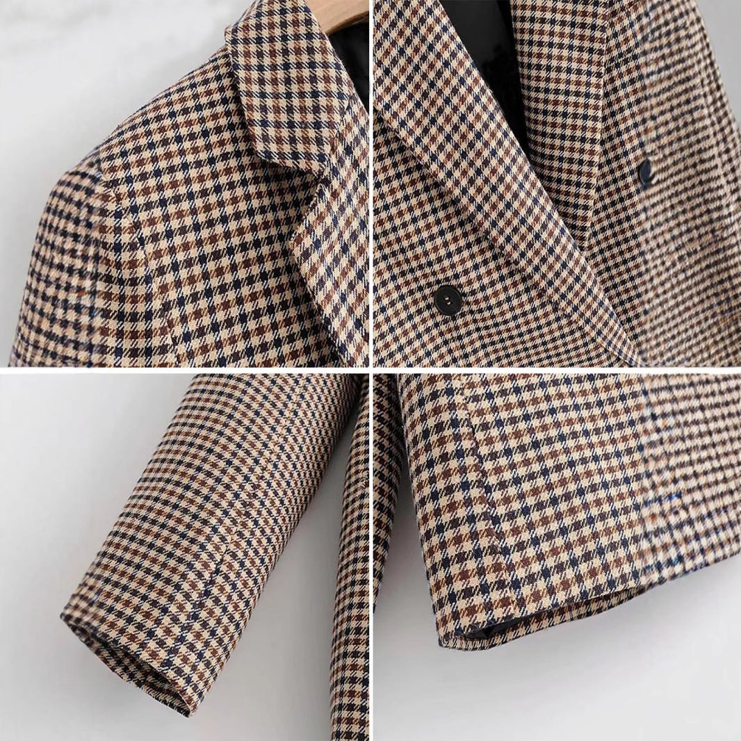 Women's Commuter Long Sleeve Plaid Clothes Slim Blazers