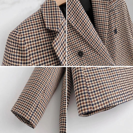 Women's Commuter Long Sleeve Plaid Clothes Slim Blazers