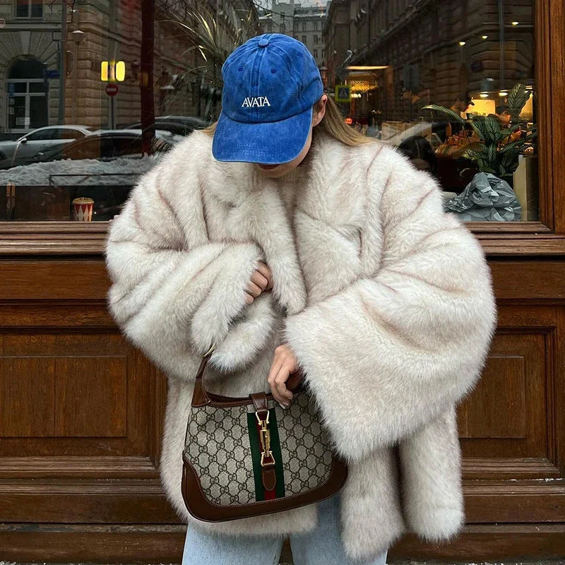 Women's Fur Fluffy Dyed Tip Fox Loose Coats