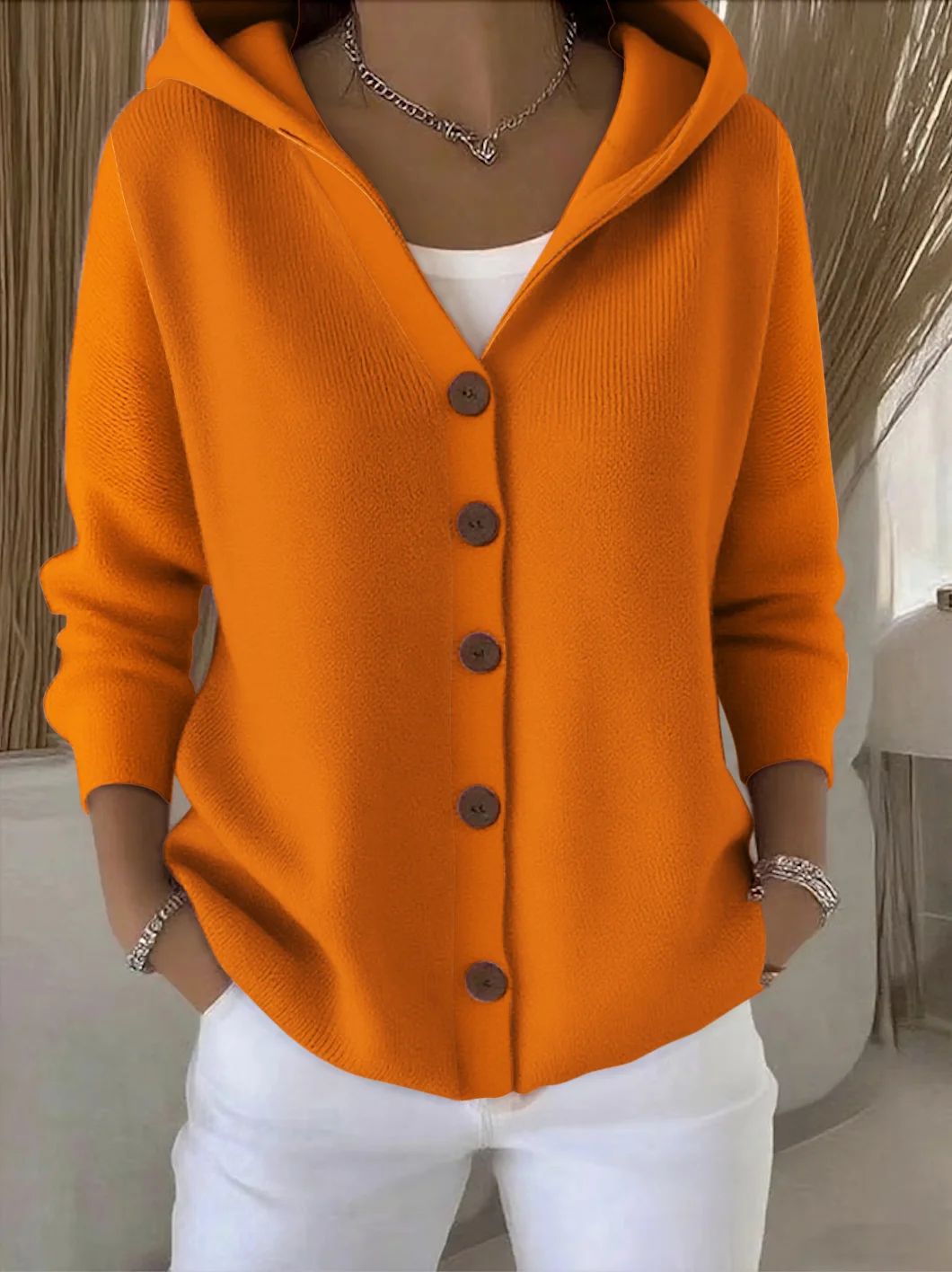 Women's Hooded Knit Solid Color Casual Fashion Cardigans
