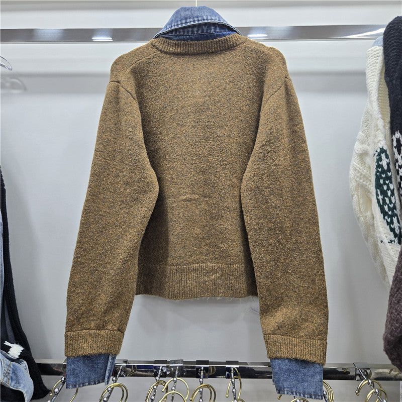 Women's European Goods Heavy Korean Style Early Autumn Fake Two Sweaters