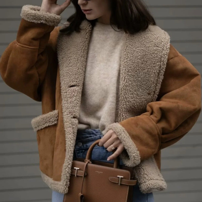 Women's Colors Fur Integrated Lamb Wool Thick Coats