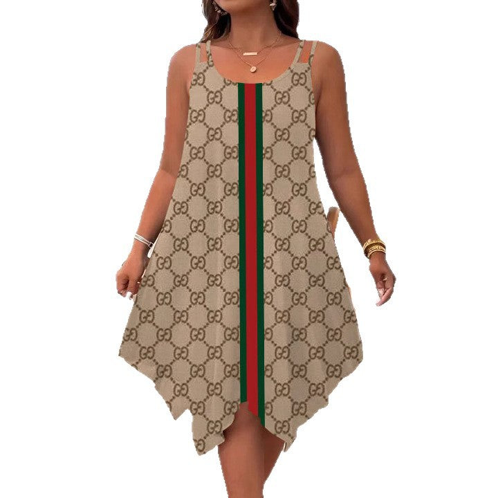 Women's Strap Summer Casual Asymmetric Hem Round Dress